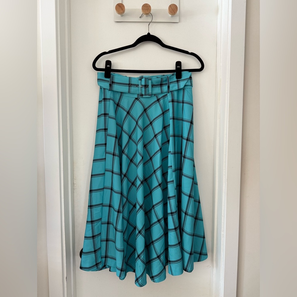 Alice + Olivia Blue Plaid Midi Skirt
